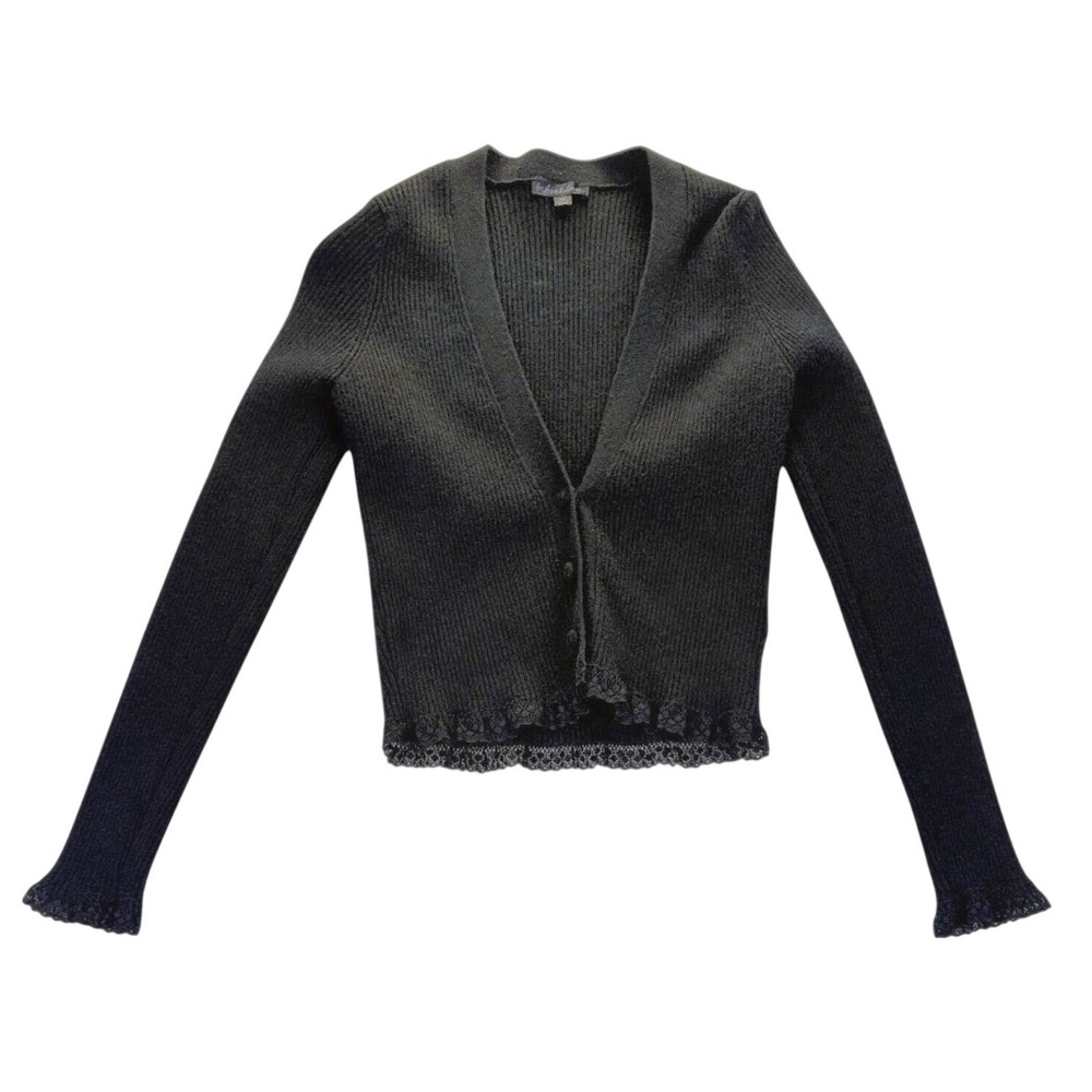 For Love & Lemons Black Ribbed Lace Cardigan Sweater XS Whimsigoth Witchy Goth